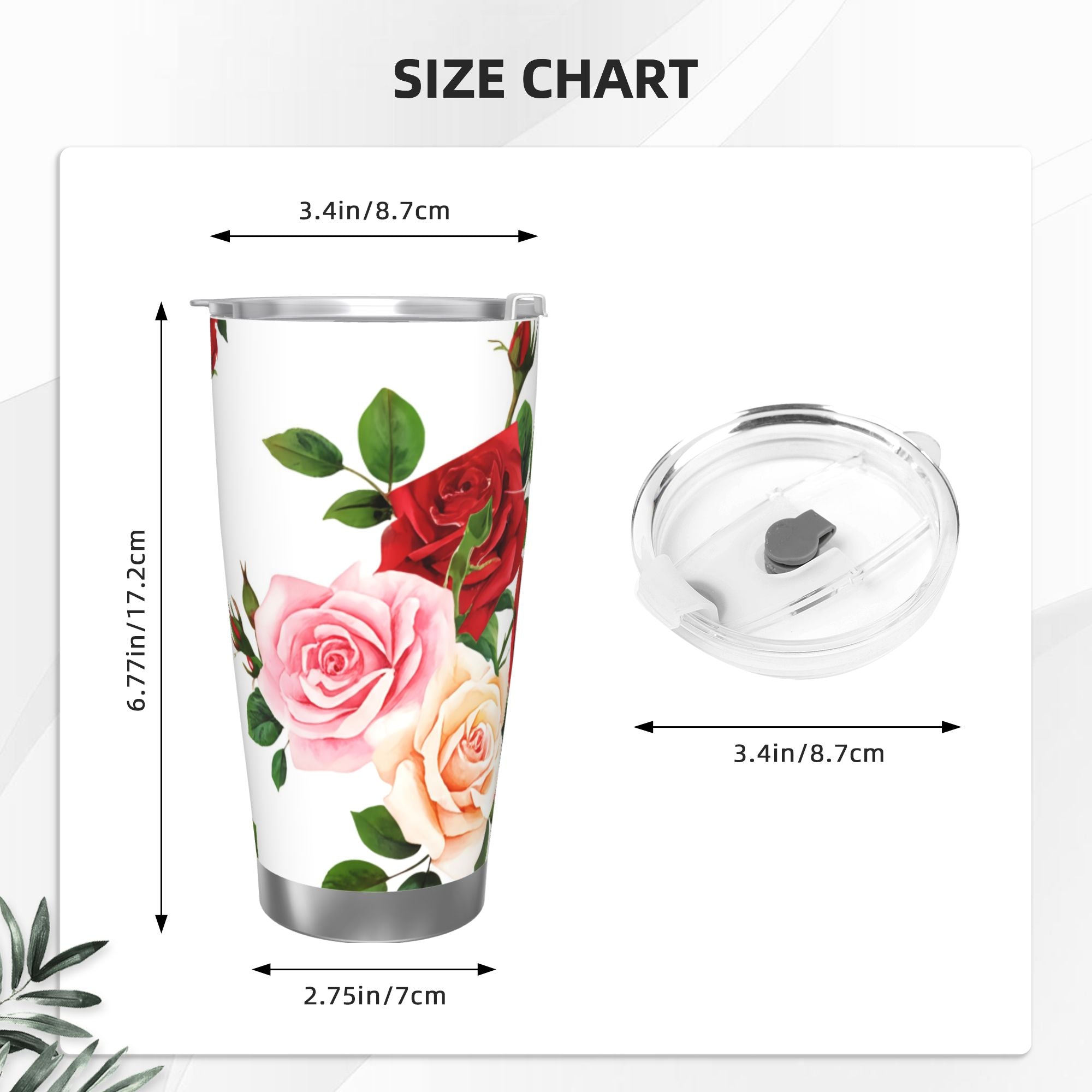 Watercolor Roses 20oz Car Water Bottles Thermoses Cold Water Bottles Coffee Mugs