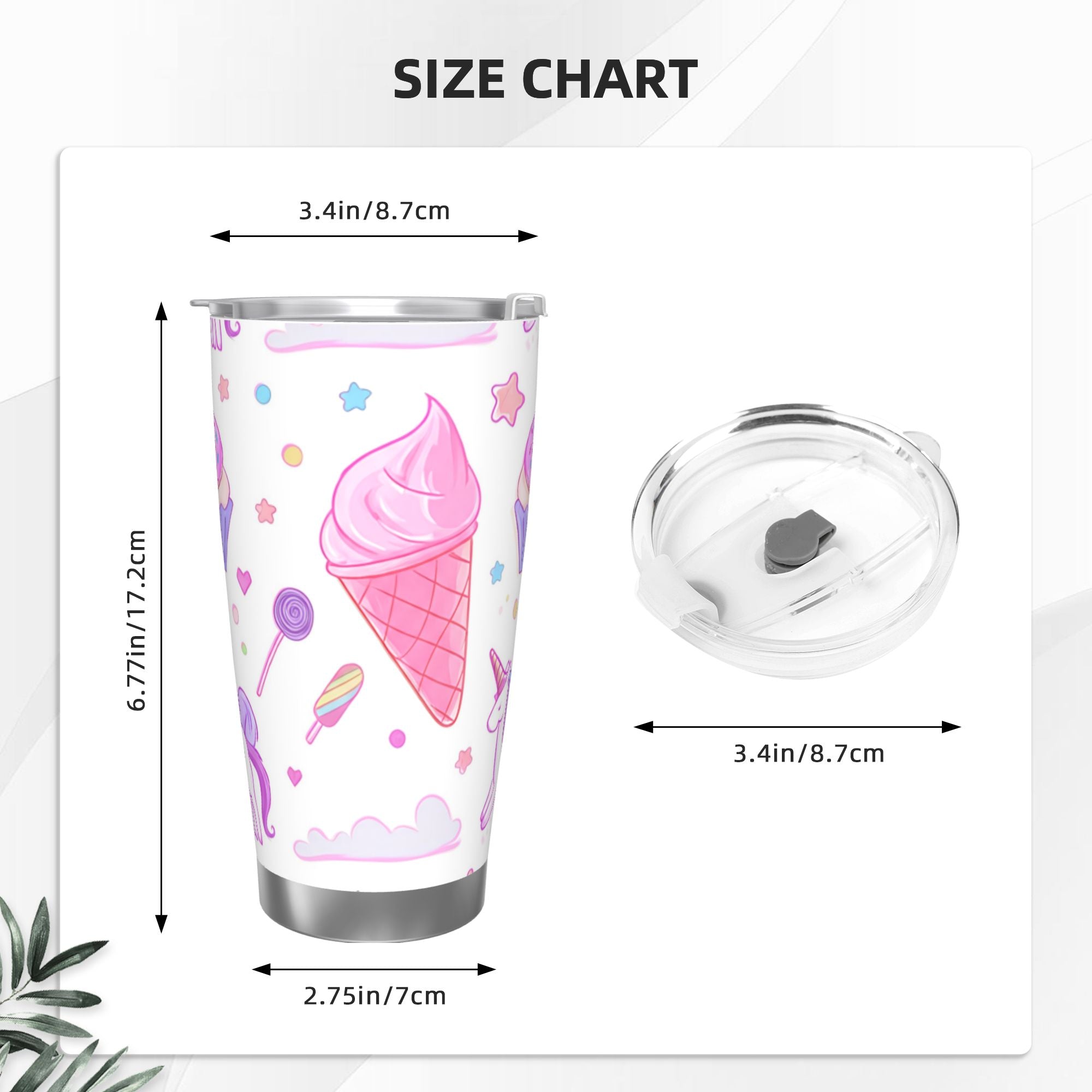 Whimsical Ice Cream Cones 20oz Car Water Bottles Thermoses Cold Water Bottles Coffee Mugs