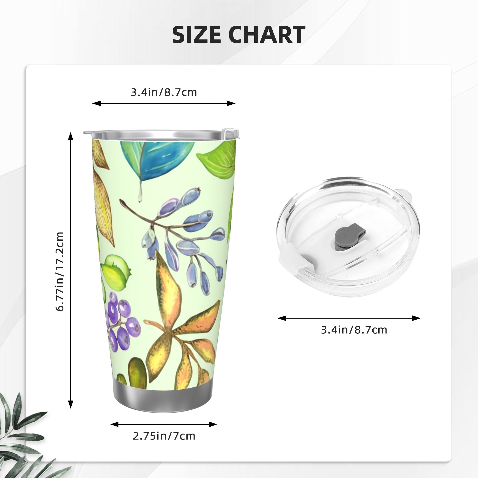 Watercolor Leaves 20oz Car Water Bottles Thermoses Cold Water Bottles Coffee Mugs