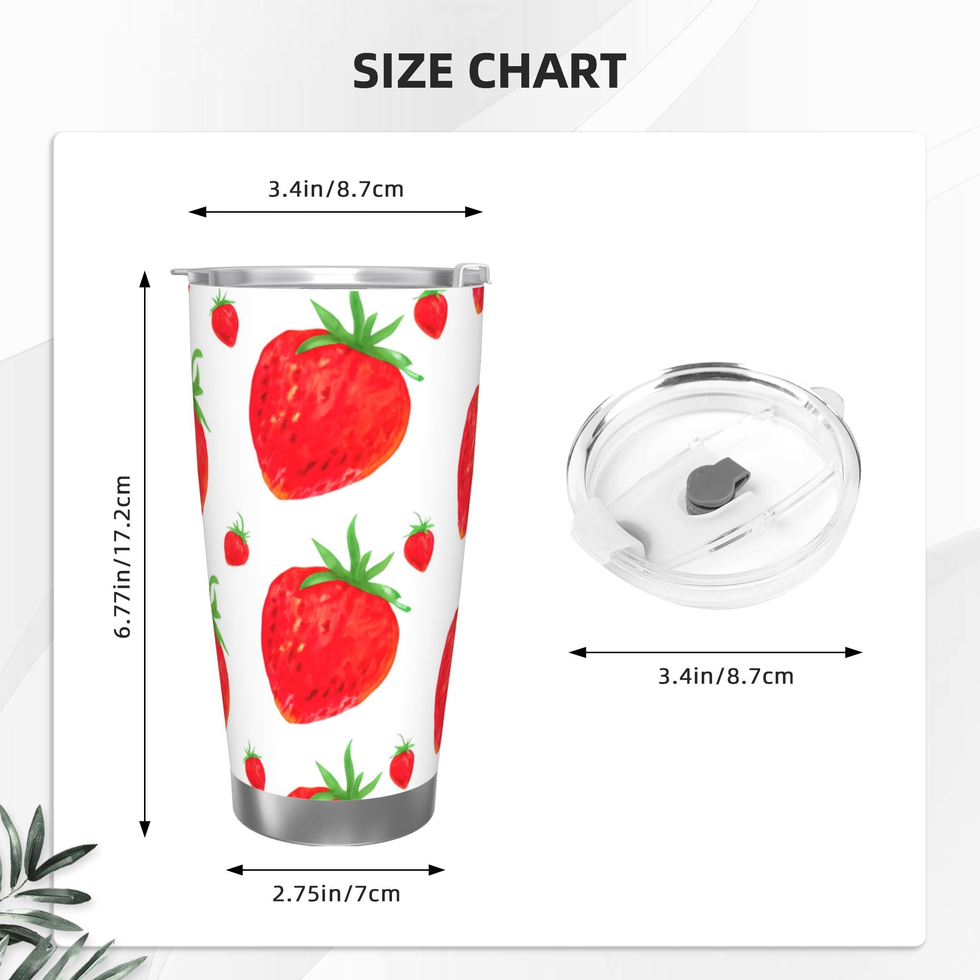 Watercolor Strawberries 20oz Car Water Bottles Thermoses Cold Water Bottles Coffee Mugs