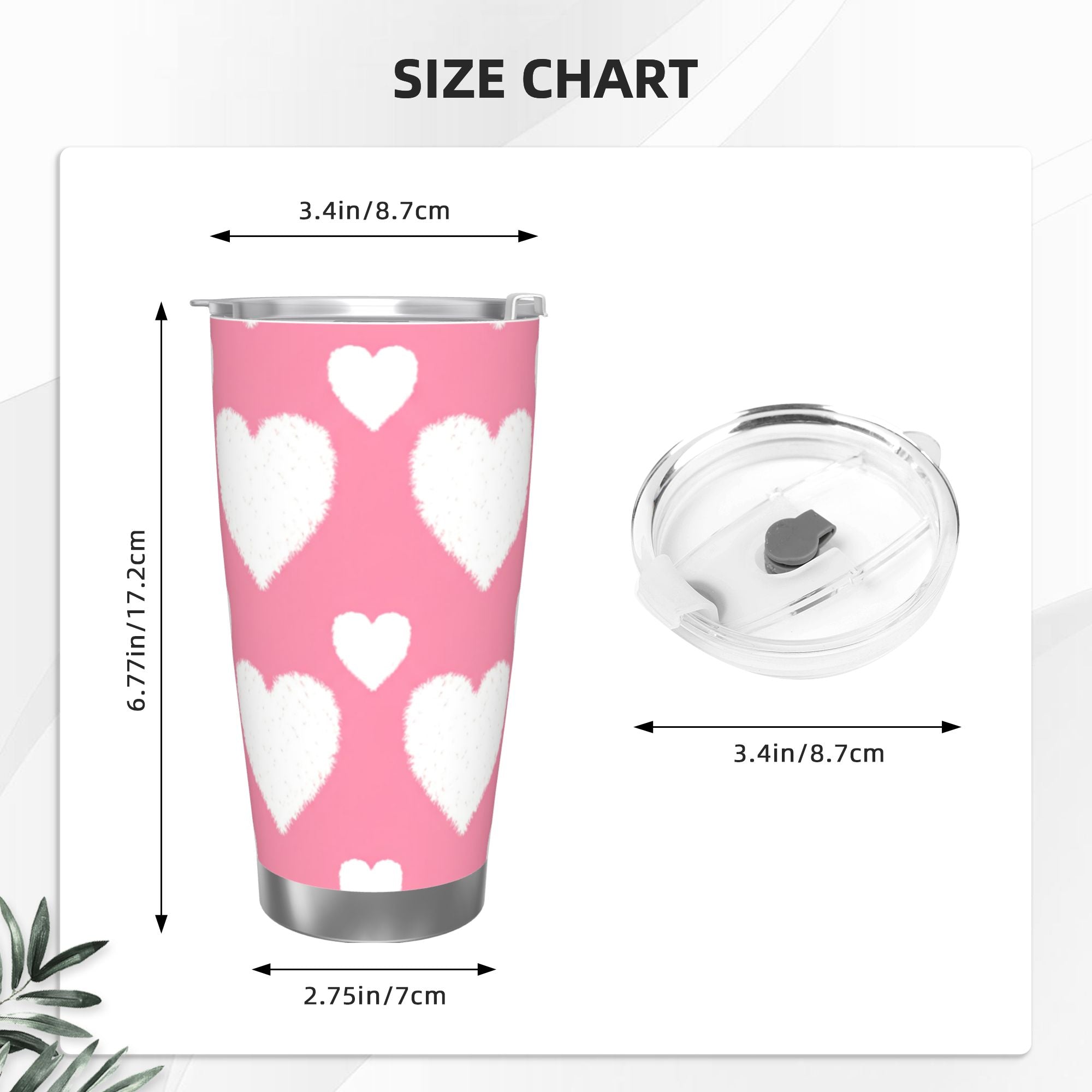 White Hearts 20oz Car Water Bottles Thermoses Cold Water Bottles Coffee Mugs