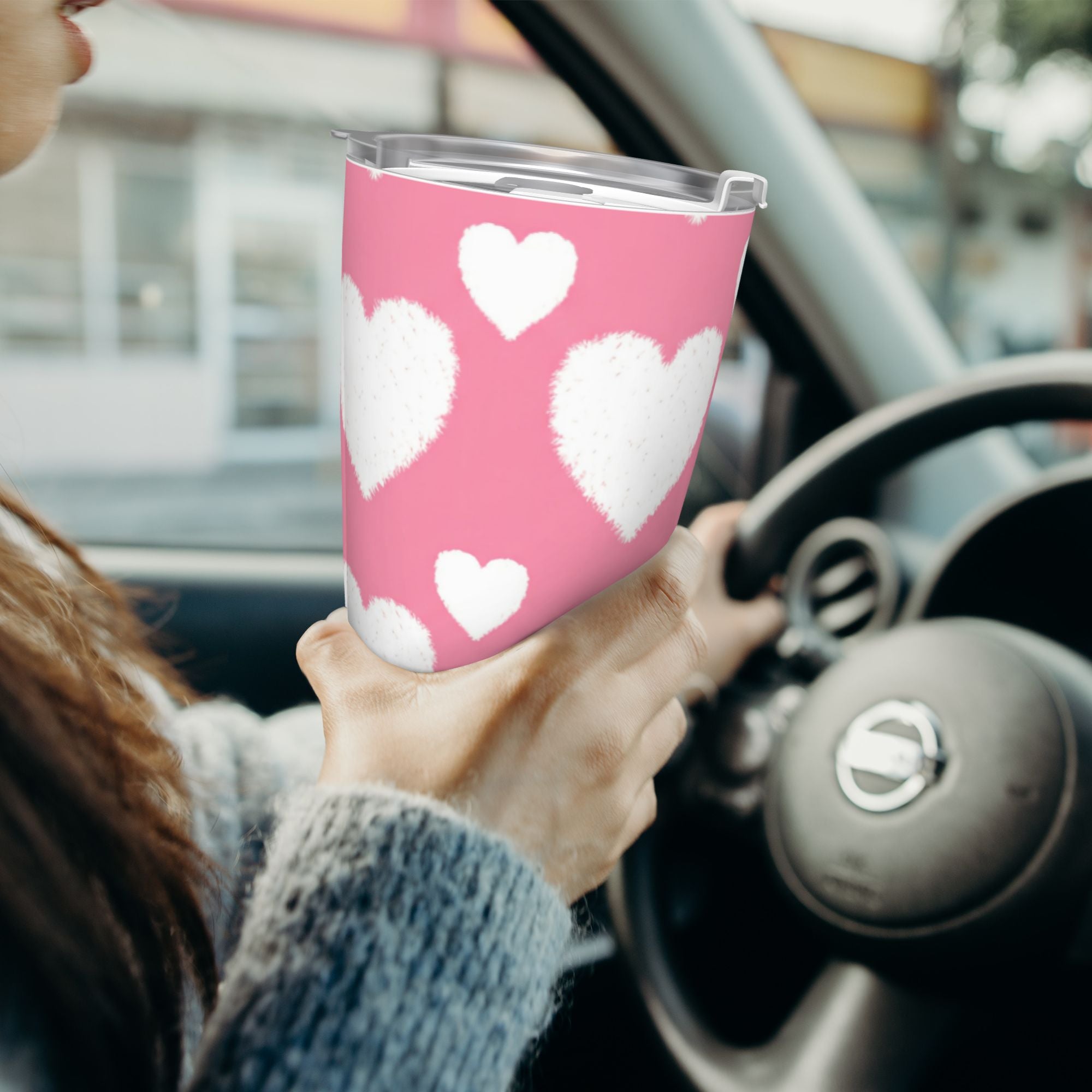 White Hearts 20oz Car Water Bottles Thermoses Cold Water Bottles Coffee Mugs